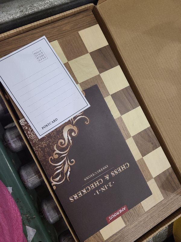 Photo 1 of AMEROUS 15'' Wooden Chess & Checkers Set, 2 in 1 Board Games -2 Extra Queens -24 Cherkers Pieces - Gift Box Packed - Chessmen Storage Slots, Beginner Chess Set for Kids and Adults