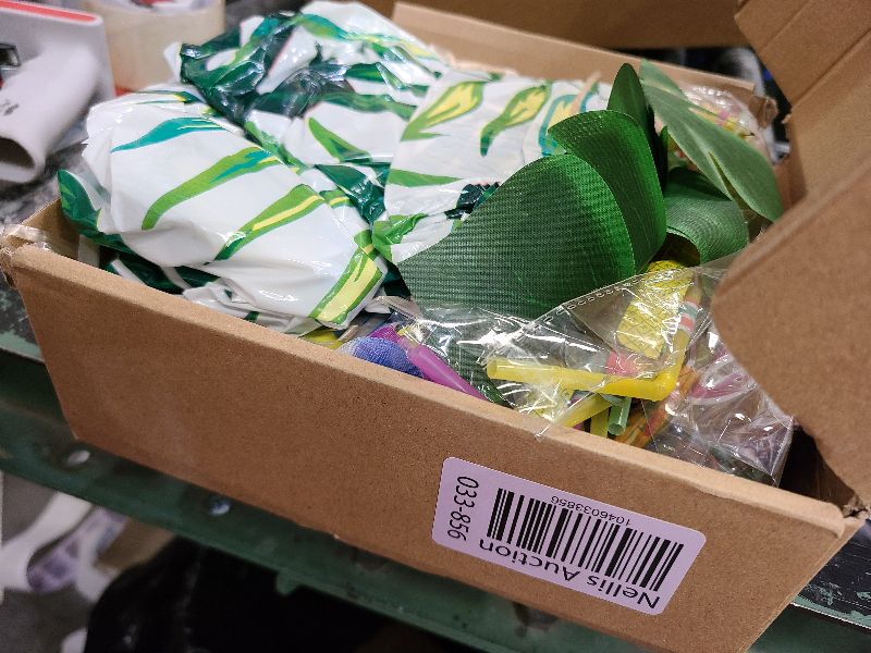 Photo 1 of 183 Pcs Luau Party Decorations, Hawaiian Party Decorations with Aloha Balloon Garland, Curtain, Luau Hula Skirt, Hawaiian Leis, Hibiscus, Palm Leaves, Flamingo, Pineapple Décors, Straws, Cake Topper