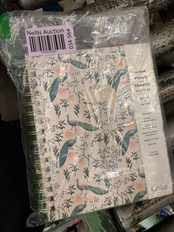 Photo 1 of 2025 Eccolo Spiral Agenda Planner, Peacock, Weekly & Monthly Pages, 12 Month, Sticker Sheets, Inspirational Quotes (7.75 x 8.75, Hardcover)
