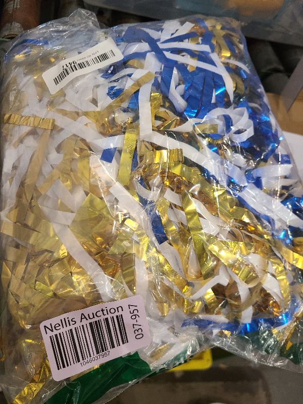 Photo 1 of 4P Navy-Blue White-Gold Foil Fringe Metallic Tassel-Garland, Tassels Banner Streamers for Parade Floats, Bachelorette, Wedding, Birthday, Halloween, Christmas, Bridal/Baby Shower Party Decorations