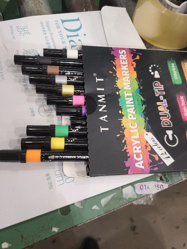 Photo 1 of 12 Colors Acrylic Paint Pens Markers, Dual Tip Acrylic Paint Pens for Rock Painting, Wood, Canvas, Stone, Glass, Ceramic Surfaces, DIY Crafts Making Art Supplies (Round Tip and Fine Tip)