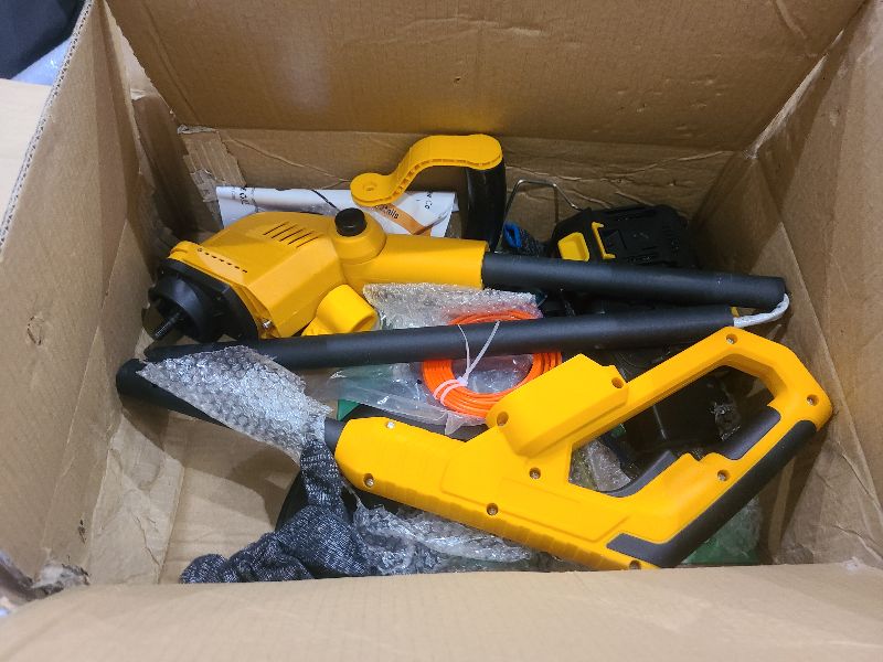 Photo 1 of 12 Inch Electric Weed Wacker, Lightweight Electric Weed Eater,800W Brushless Motor, 6000mAH, 2 Batteries, Multifunctional Grass Trimmer Lawn Tool,Yellow