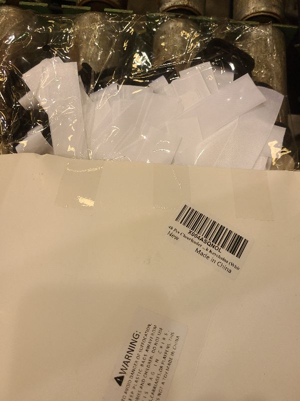 Photo 1 of 48 Pcs Cheerleader Pom Poms Name Tags Cheerleading Name Tags Ribbon Sublimation Blank Cheer Pom Tags Travel Suitcases Labels for Backpack Keychains (White)