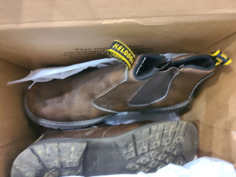 Photo 1 of KELODON Waterproof Steel Toe Boots For Men-6 Inch Leather Slip On Safety Work Boots Mens Steel Toe Shoes Indestructible Non Slip Resistant Ankle Industrial Construction Boot,Brown,Size 10