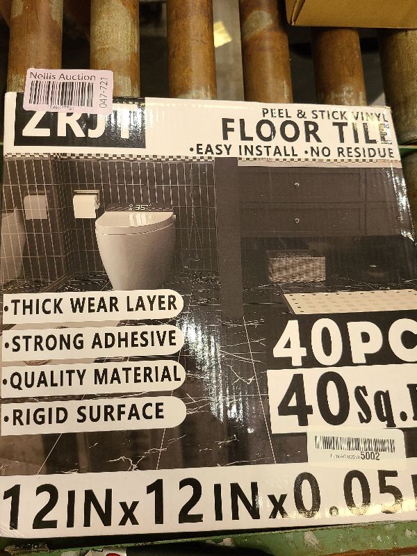 Photo 1 of 40-Pack 40 Sq.Ft Peel and Stick Floor Tiles Vinyl Glossy Pattern Flooring, 12” x 12” Self Adhesive Vinyl Flooring DIY for Kitchen, Bathroom, Laundry, Polish Dark Grey Marble