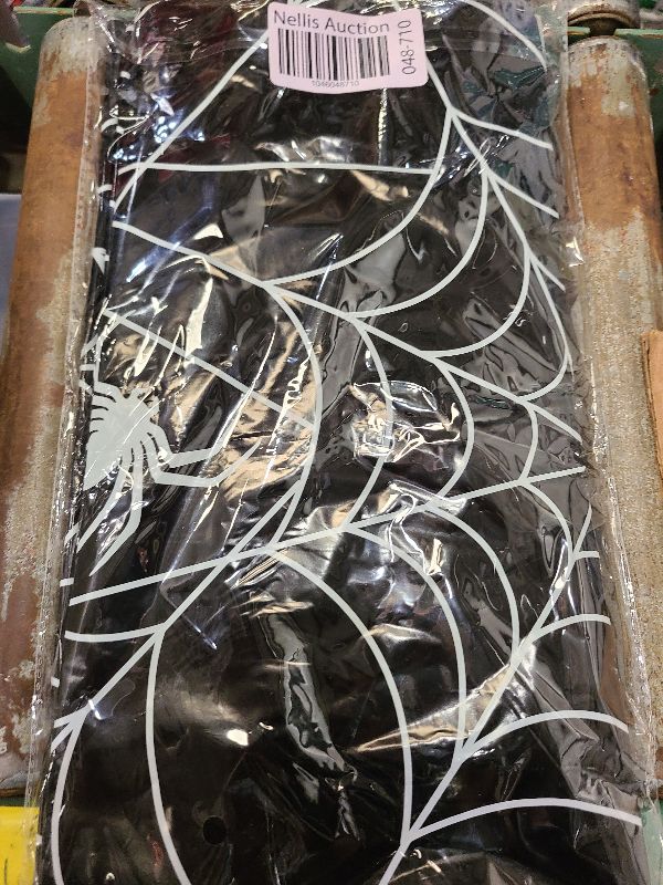Photo 1 of 3-Piece 54 x 108 Inch Spider Web Plastic Tablecloth - Black Spiderweb with Spiders Designs, Disposable Rectangle Table Cover for Dining, Birthday, Halloween, Spooky Themed Indoor Outdoor Decorations