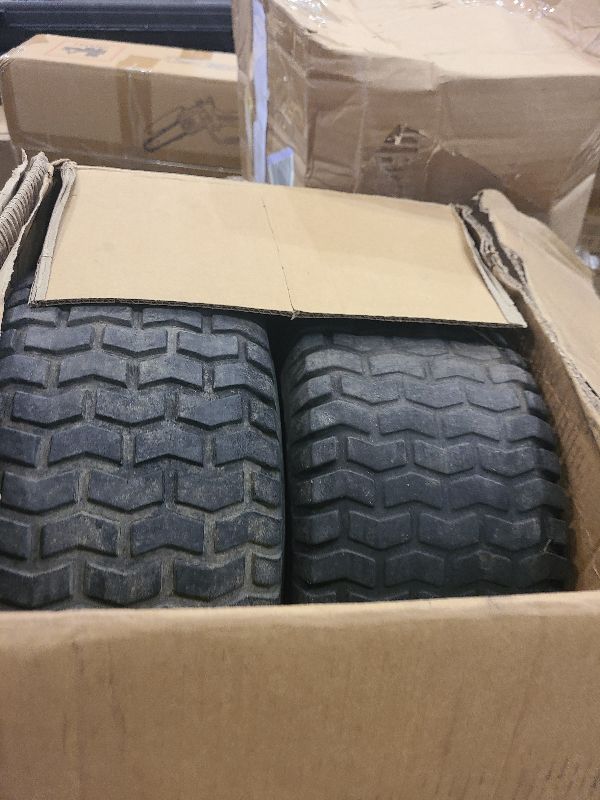 Photo 1 of 15x6.00-6 Replacement Tire and Wheel, 2 PCS Rubber Pneumatic Riding Lawn Mower Tires, 700 LBS Load Capacity, Compatible with John Deere Riding Mowers 100, D100, E100, L100, LA100, LT & STX Series