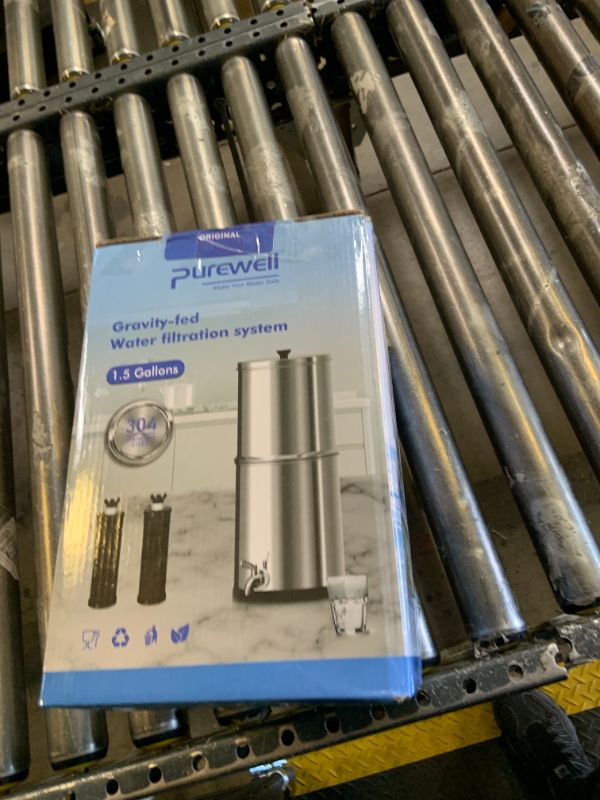 Photo 1 of Purewell 1.5G Gravity Water Filter System with Water Level Window, 8-Stage 0.01?m Ultra-Filtration Stainless Steel Countertop System with 4 Filters and Stand, Reduce Fluoride and Chlorine, PW-MKS-CF
