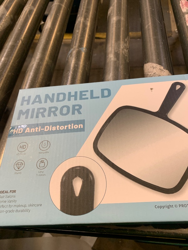 Photo 1 of PROTECLE Large Hand Mirror, Salon Barber Hairdressing Handheld Mirror with Handle (Square Black 10.3"x7.4")