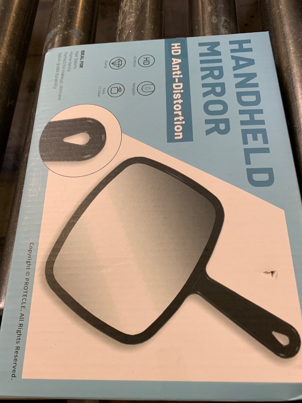 Photo 1 of PROTECLE Large Hand Mirror, Salon Barber Hairdressing Handheld Mirror with Handle (Square Black 10.3"x7.4")