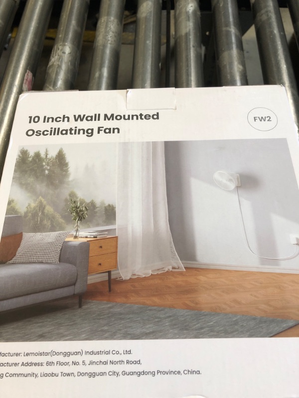 Photo 1 of LEMOISTAR 10 Inch Wall Mounted Fan with Remote Control, 90° Oscillating, 4 Speeds, 4 Timer, Adjustable Tilt, 70 Inch Cord, Quiet, for Bedroom Garage RV Office Home Patio-White