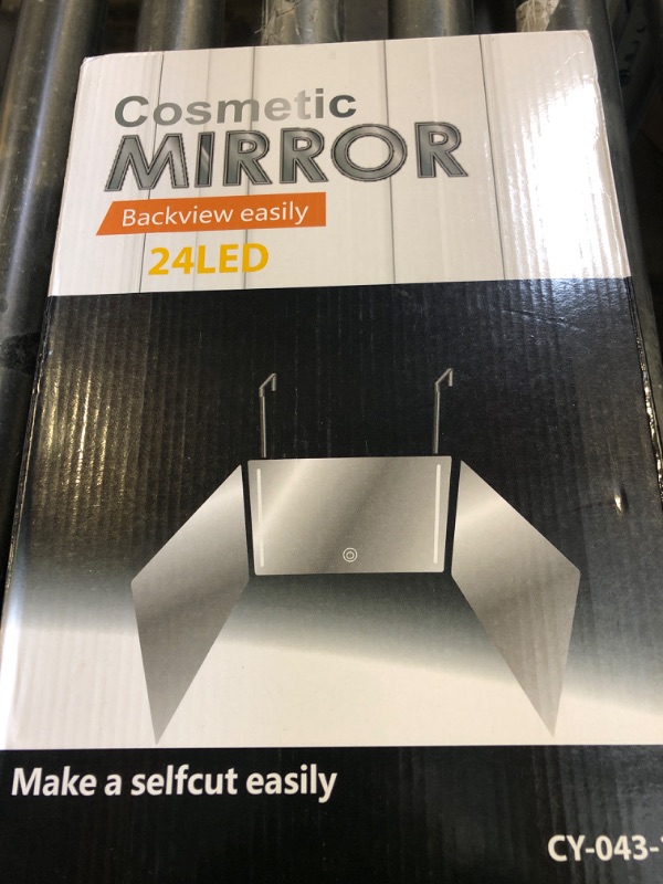 Photo 1 of HIEEY 3 Way Mirror for Hair Cutting with LED,360 Trifold with Height Adjustable Telescoping Hooks,and 5X Magnification,for Makeup and Styling (Black)
