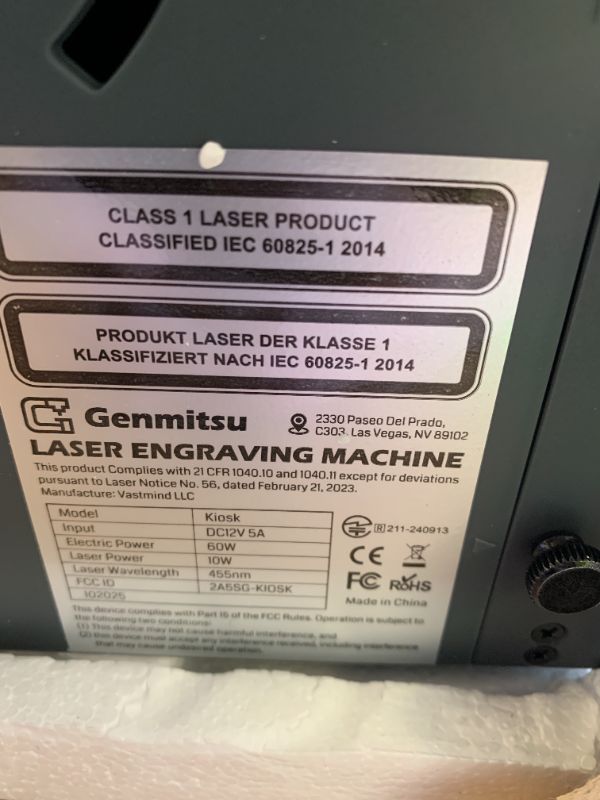 Photo 1 of Genmitsu Kiosk 10W 10000mW Laser Engraver, Light Weight & Portable Laser Engraver Machine, Home Laser Cutter with Acrylic Enclosure for Wood/Leather/Metal, 3.9'' x 3.9'' Engraving Area, Safety Class 1