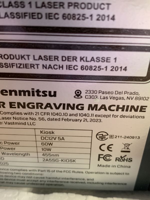 Photo 1 of Genmitsu Kiosk 10W 10000mW Laser Engraver, Light Weight & Portable Laser Engraver Machine, Home Laser Cutter with Acrylic Enclosure for Wood/Leather/Metal, 3.9'' x 3.9'' Engraving Area, Safety Class 1
