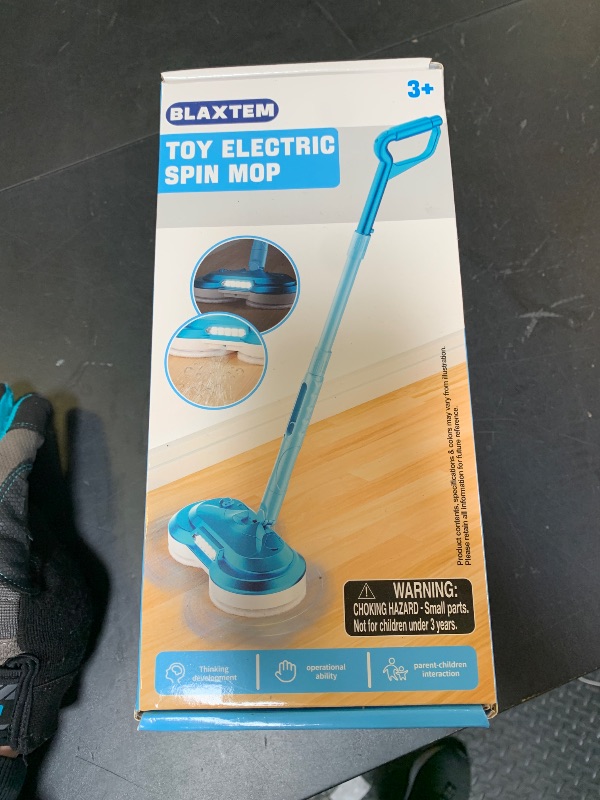 Photo 1 of BLAXTEM Kids Electric Spray Spin Mop Toy, Rechargeable Cordless Electric Mop W/ LED Headlight & Water Sprayer for Children Ages 3 4 5 6+ Boys & Girls, Cleaning Toy for Pretend Play (Light Blue)