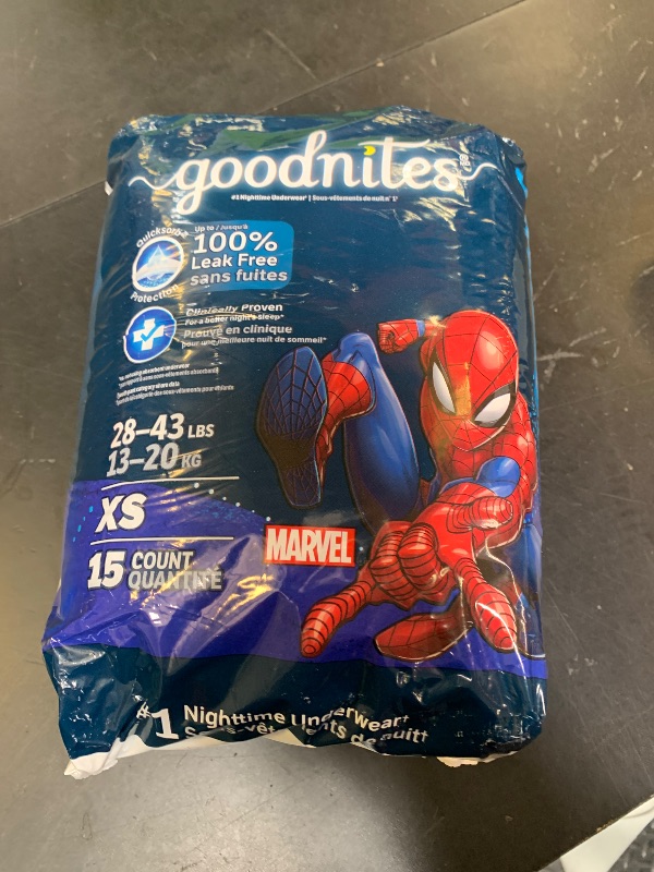 Photo 1 of Goodnites Boys' Nighttime Bedwetting Underwear, Size Extra Small (28-43 lbs), 15 Ct, Packaging May Vary