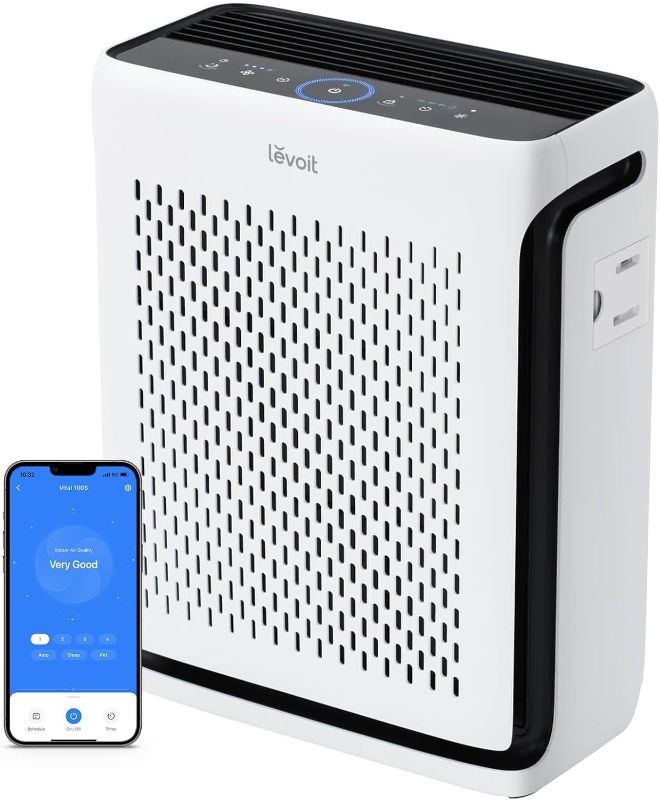 Photo 1 of LEVOIT Air Purifier for Home Large Room Up to 1073Ft² with Air Quality Monitor, AHAM VERIFIDE, Smart WiFi, Washable Pre-Filter, HEPA Sleep Mode for Pets, Allergies, Dust, Pollen, Vital 100S-P, White
