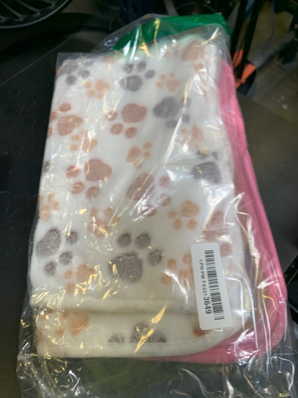 Photo 1 of 1 Pack 3 Blankets Super Soft Fluffy Premium Fleece Pet Blanket Flannel Paw Printed Throw for Dog Puppy Cat (Small 23x16'', Brown, Pink, White)