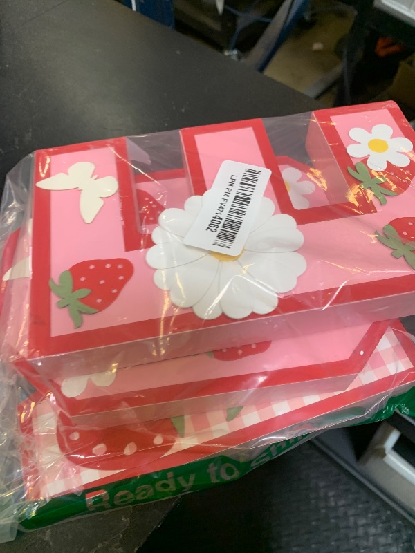 Photo 1 of Wood one 1st Strawberry Birthday Sign,Froral Daisy Birthday Decorations Photo Props,Berry Themed Standing Daisy Decor