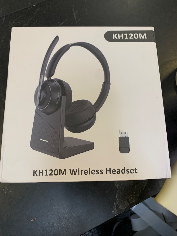Photo 1 of (2025 Upgraded) Wireless Headset with Mic for Work, Bluetooth Headset with Noise Canceling Microphone with Dongle, Charging Base & Mic Mute, Wireless Headphones for Work from Home/PC/Computer