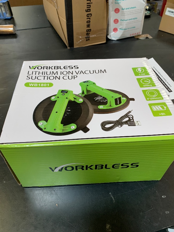 Photo 1 of WorkBless Electric Suction Cups for Glass 2PCS, 600 lbs Max Load, 8" Tile Suction Cups Lifter with 2000mAh Battery