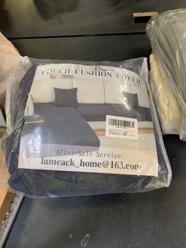 Photo 1 of LA MEACK Couch Cushion Covers for Sectional Sofa L Shape Washable Separate Seat Chaise Couch Cover Stretch Sofa Slipcovers with 2 Pcs Pillowcases(3 Seater + 1 Chaise, Navy)