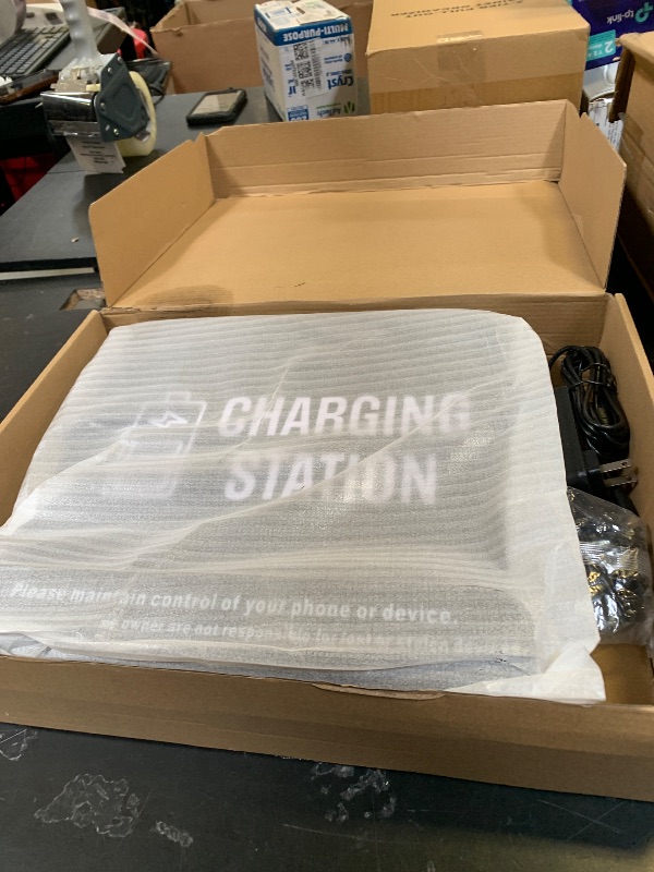Photo 1 of 6-Port Mini Wall-Mounted Cell Phone Charging Station Compatible with 3 Type-C, 2 Apple, 1 Micro USB, Ideal for Hospital, City Hall, Shelter, Bank, Hotel, Gym, Airport, Stadium, Park, Library (Black)
