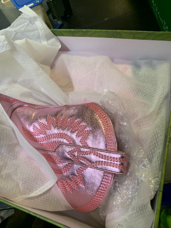 Photo 1 of HOCHFART Western Boots For Women Embroidered Pointed Toe Cowgirl Boots Chunky Heel Pull-On Short Cowboy Boots Wide Calf Fashion Retro Classic Country Ankle Boots, Pink, Size 6