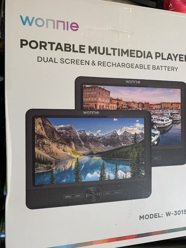 Photo 1 of WONNIE 10" Car DVD Players, Portable DVD Player Dual Screen Play Two Different or The Same Movie with Headrest Mounts, 5 Hours Rechargeable Battery, 2 AC Adapters, All Regions, Support USB/SD/Sync TV