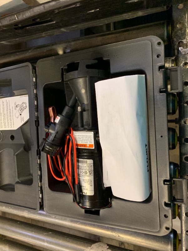 Photo 1 of Flojet Macerator Pump 18555-000A - 12V DC Waste Pump for Camper/RV - Empties 40-Gal Tank in 5 Mins - 9 GPM Output - 3/4" Garden Hose Connection - Stainless Steel Grinder, Self-Priming, Remote Switch