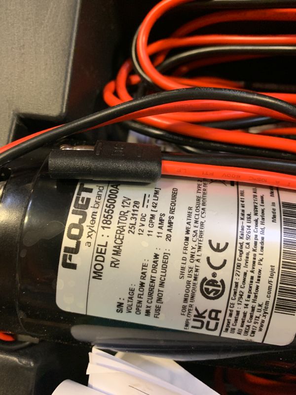 Photo 1 of Flojet Macerator Pump 18555-000A - 12V DC Waste Pump for Camper/RV - Empties 40-Gal Tank in 5 Mins - 9 GPM Output - 3/4" Garden Hose Connection - Stainless Steel Grinder, Self-Priming, Remote Switch