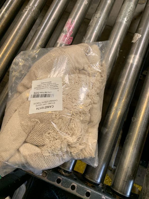 Photo 1 of DII Rustic Farmhouse Cotton Cabana Striped Blanket Throw with Fringe, 50 x 60 - Cabana Striped Stone