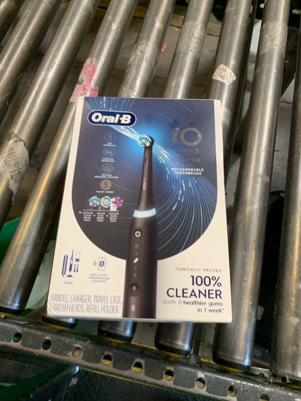 Photo 1 of FACTORY SEALED
Oral-B Rechargeable Electric Toothbrush, iO5 Limited Deep Clean & Whiten, 5 Cleaning Modes, Visual Pressure Sensor to Protect Gums, Travel Case, 3 Brush Heads, Black