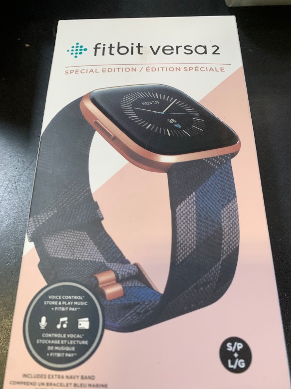 Photo 1 of Fitbit Versa 2 Special Edition Health and Fitness Smart Watch with Heart Rate, Music, Alexa Built-In, Sleep and Swim Tracking, Navy and Pink Woven/Copper Rose, One Size (S and L Bands Included), 2.3