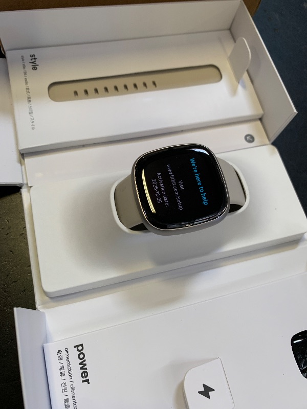 Photo 1 of Fitbit Sense 2 Advanced Health and Fitness Smartwatch with Tools to Manage Stress and Sleep, ECG App, SpO2, 24/7 Heart Rate and GPS, Lunar White/Platinum, One Size (S & L Bands Included)