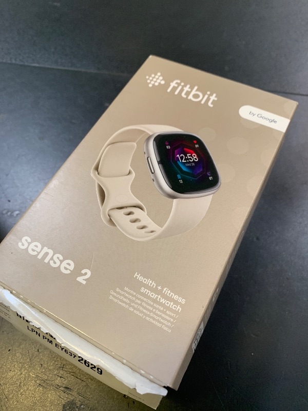 Photo 1 of Fitbit Sense 2 Advanced Health and Fitness Smartwatch with Tools to Manage Stress and Sleep, ECG App, SpO2, 24/7 Heart Rate and GPS, Lunar White/Platinum, One Size (S & L Bands Included)