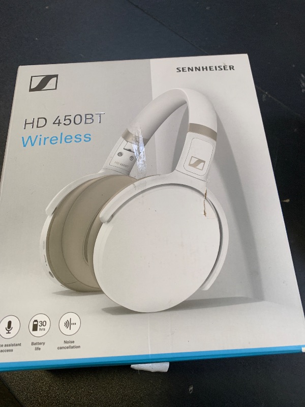 Photo 1 of Sennheiser HD 450BT Bluetooth 5.0 Wireless Headphone with Active Noise Cancellation - 30-Hour Battery Life, USB-C Fast Charging, Virtual Assistant Button, Foldable - White