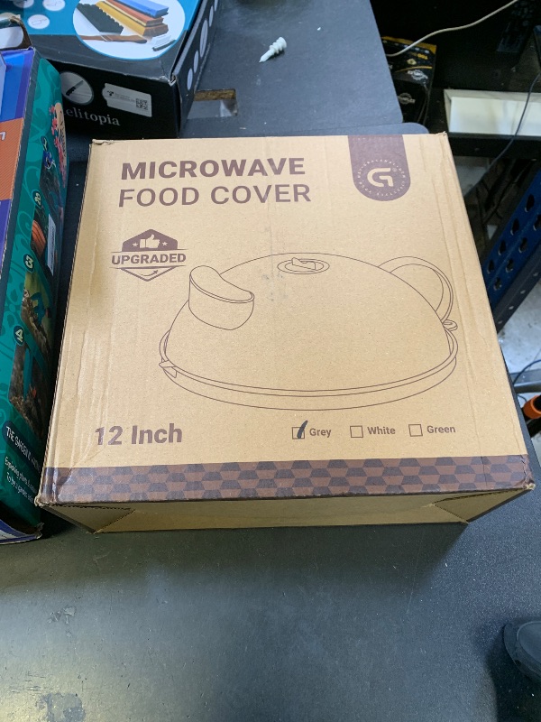 Photo 1 of **PLASTIC RING BENT** 12 Inch Microwave Splatter Cover, Upgraded Microwave Cover for Food with Water Steamer, Integrated Handle, Splatter Guard, Cookware Lid, House Warming Gifts New Home, Grey