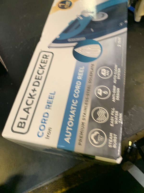 Photo 1 of **USED** BLACK+DECKER Steam Iron for Clothes with Retractable Cord, Vertical Steaming, Anti-Drip Design, Spray Mist and Auto Clean Button, 1200W