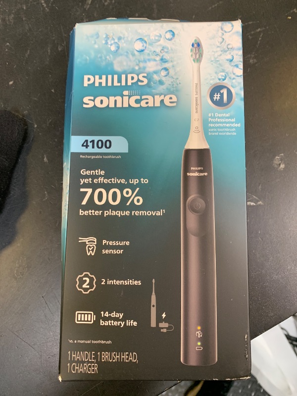 Photo 1 of Philips Sonicare 4100 Series Electric Toothbrush - Sonic Toothbrush with Advanced Sonic Technology, Pressure Sensor, Two Intensity Settings, Smartimer & Quadpacer, Black, Model HX3681/24