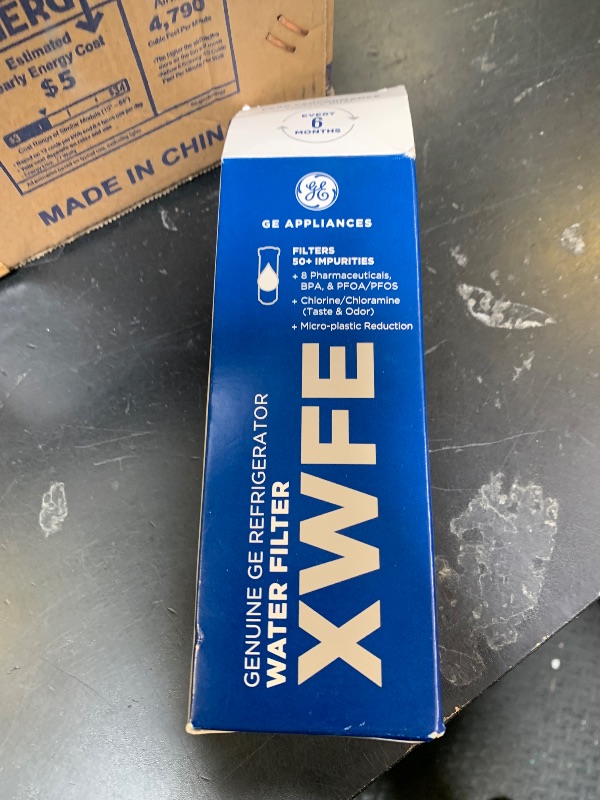 Photo 1 of GE XWFE Refrigerator Water Filter, Genuine Replacement Filter, Certified to Reduce Lead, Sulfur, and 50+ Other Impurities, Replace Every 6 Months for Best Results, Pack of 1