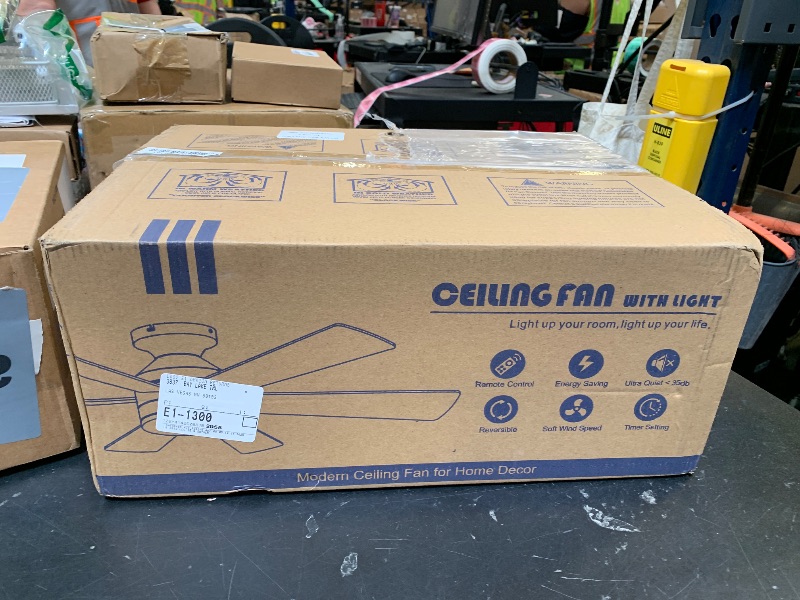 Photo 1 of Asyko Ceiling Fans with Lights, 46" Low Profile Ceiling Fan with Light and Remote Control, Flush Mount, Reversible, Dimmable LED, Noiseless, Brown Ceiling Fan for Bedroom, Dining Room