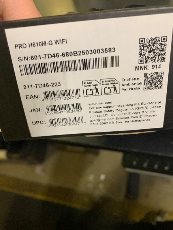 Photo 1 of MSI PRO H610M-G WiFi Motherboard, Micro-ATX - Supports Intel Core 14th, 13th and 12th Gen Processors, LGA 1700 - DDR5 Memory Boost 5600MHz/MAX, PCIe 4.0 x16 Slot, M.2 Gen3, Wi-Fi 6E, BT 5.3