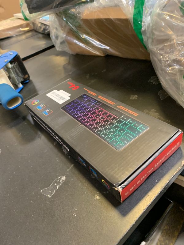 Photo 1 of abucow 60% Mechanical Keyboard with Blue Backlight 68-Key Gaming Keyboard White-Light Blue Keycaps - Red Switches for a Premium Typing and Gaming Experience on PC and Mac (Gray-Black)