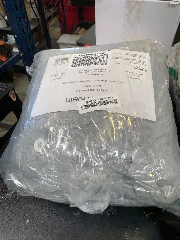 Photo 1 of Calvin Klein - King Size Sheets Set, Naturally Soft Cotton-Blend Melange Jersey Bedding - Bed Sheets with Matching Pillowcases & Fitted Sheet (Modern Cotton Grey/Blue)