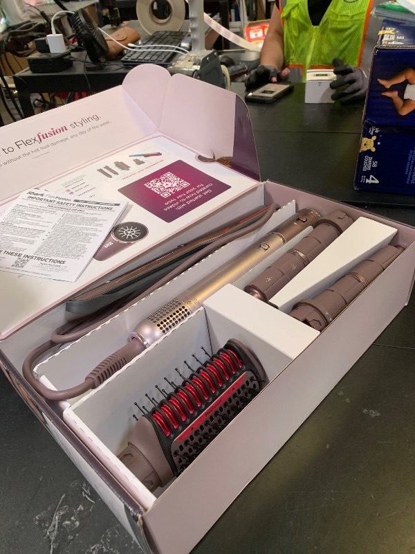 Photo 1 of Shark FlexFusion Hair Straightener & Powerful Hair Dryer with Fusion Hair Brush, Ceramic Air Styler with Auto-Wrap Curlers & Concentrator, Ceramic Plates, Cosmic Blush HD641S