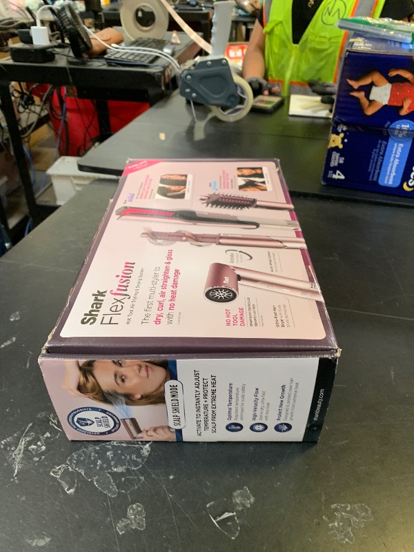 Photo 1 of Shark FlexFusion Hair Straightener & Powerful Hair Dryer with Fusion Hair Brush, Ceramic Air Styler with Auto-Wrap Curlers & Concentrator, Ceramic Plates, Cosmic Blush HD641S