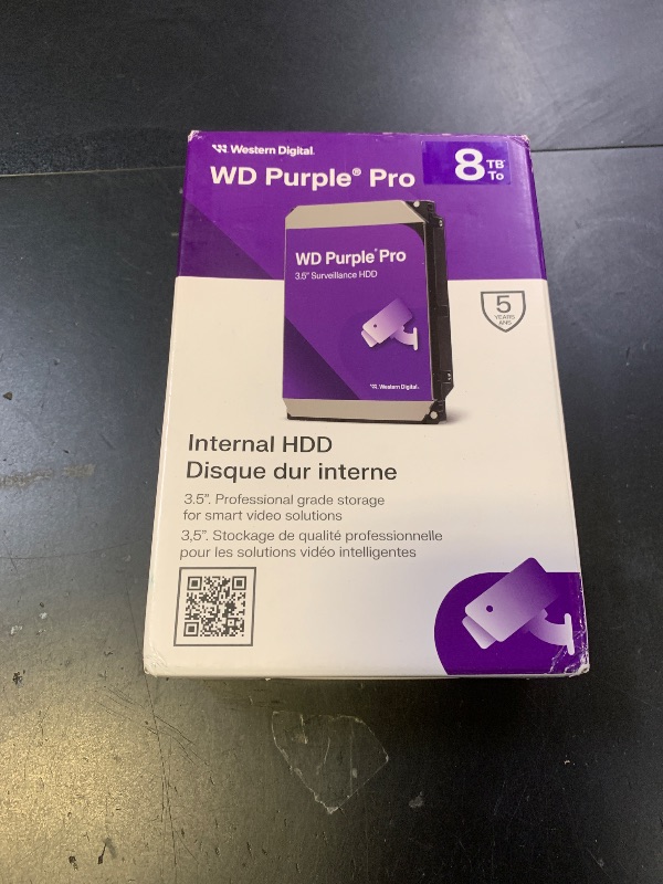 Photo 1 of Western Digital 8TB WD Purple Pro Surveillance Internal Hard Drive HDD - SATA 6 Gb/s, 256 MB Cache, 3.5" - WD8002PURP