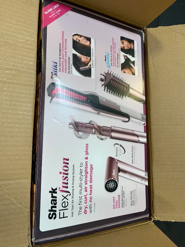 Photo 1 of Shark FlexFusion Hair Straightener & Powerful Hair Dryer with Fusion Hair Brush, Ceramic Air Styler with Auto-Wrap Curlers & Concentrator, Ceramic Plates, Cosmic Blush HD641S