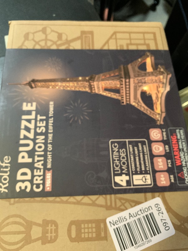 Photo 1 of ROBOTIME 3D Puzzle for Adults DIY Model Building Kit with LED Light Wooden Eiffel Tower Craft Kit Architecture Toy Set Brain Teaser Gifts for Friend